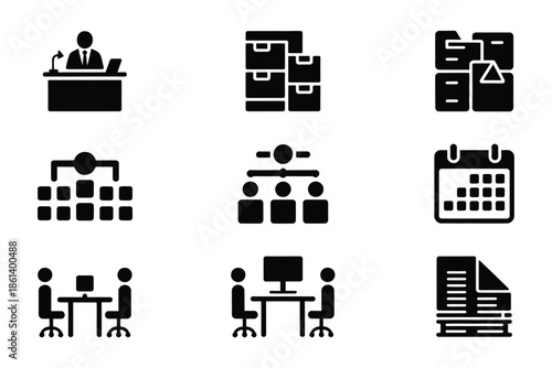 Office workspace and business meeting icons a modern visual representation