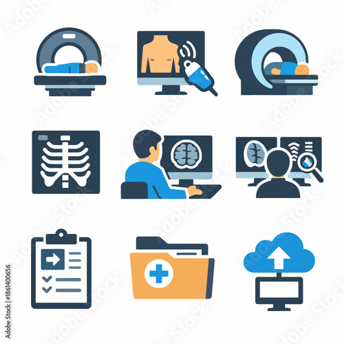Medical imaging icons: mri, x-ray, ultrasound, and digital health management