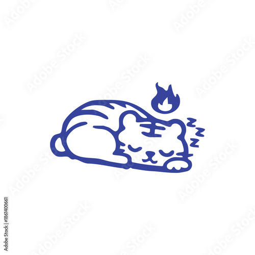 A cartoon tiger naps, with fire above its head and "z"s