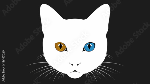 Stunning white cat with heterochromia eyes looking directly ahead