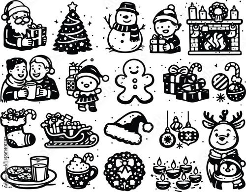 set of christmas and new year icons