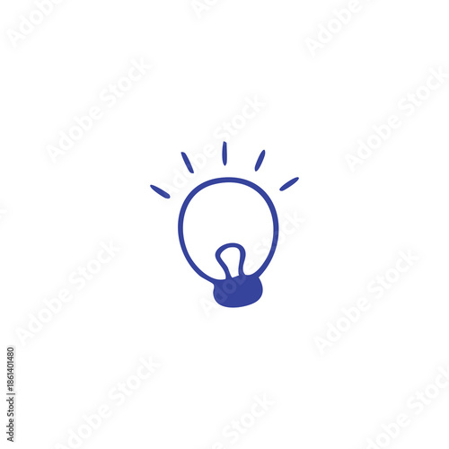 Simple blue outline of a lightbulb with radiating lines on a white background