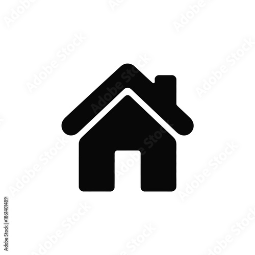 Simple black house icon with a pointed roof and chimney detail