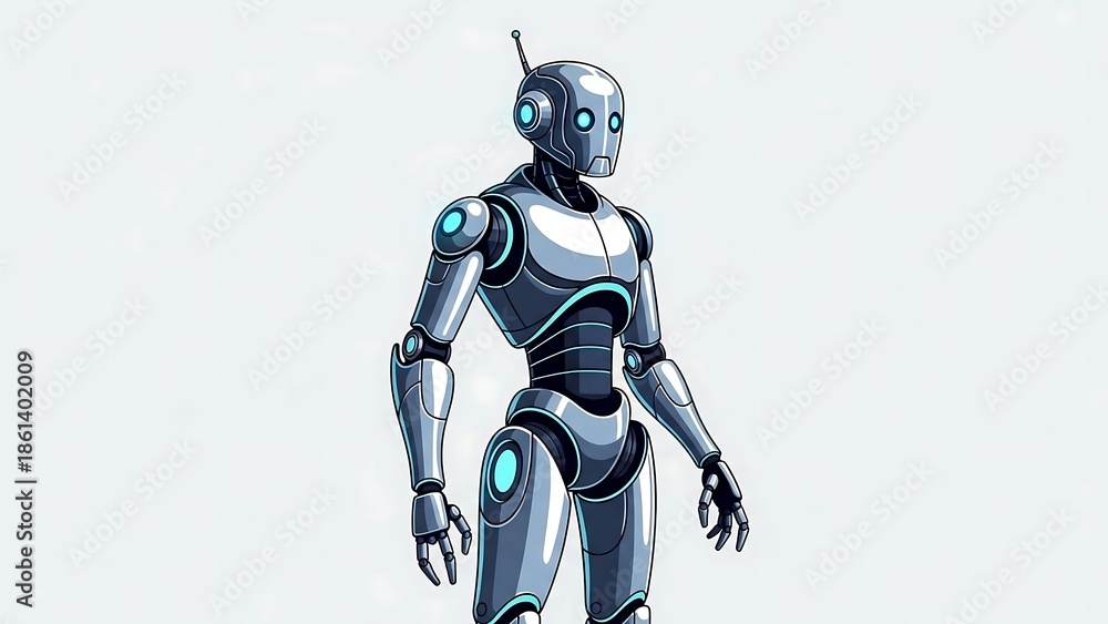 Fototapeta premium Futuristic Robot Illustration with Mechanical Body.