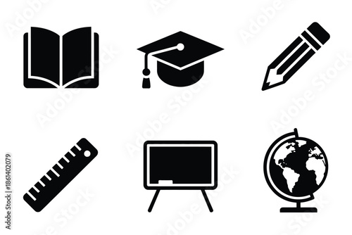 Educational icons representing learning knowledge and academic achievement concepts