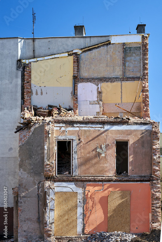 Room walls in a demolished apartment building in Poznan