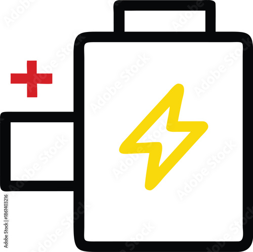 Vector outline icon a battery with a lightning bolt icon.