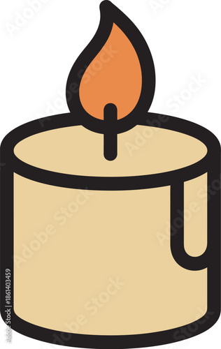 Beige Candle with Lit Flame Vector Graphic Icon for Meditation and Relaxation Purposes Flat Design Style