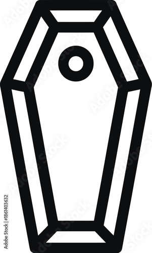 Black and White Vector Coffin Icon with Geometric Lines and Simple Design for Halloween Themes