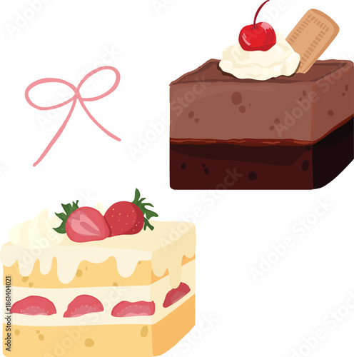 Chocolate and Strawberry Vanilla Cake Slices Dessert Illustration 