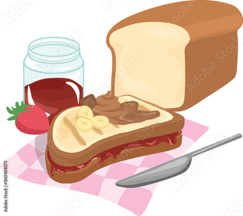 Bread and Toast With Strawberry Jam Breakfast Illustration 
