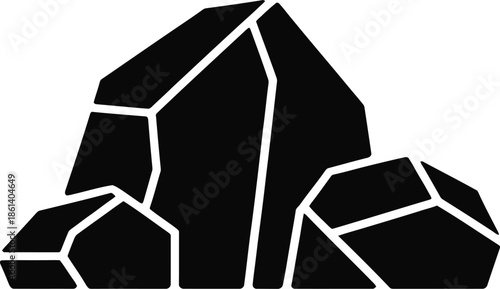 Black Geometric Rock Formation Vector Graphic Illustration Perfect for Designs Requiring Minimalist Geology Elements