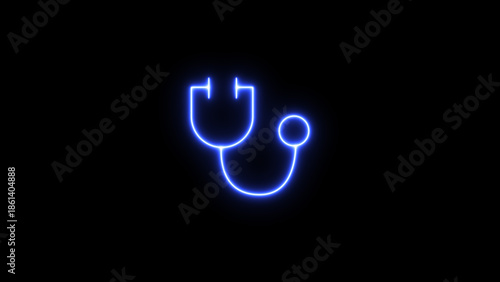 Blue neon outline of a stethoscope on a black background 1
