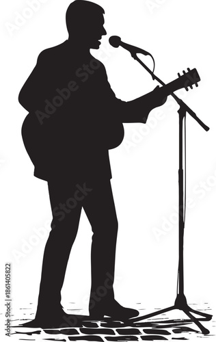 Man playing guitar and singing into microphone