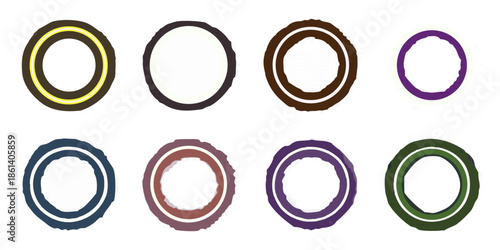 An arrangement of colorful concentric circles against a dark black background