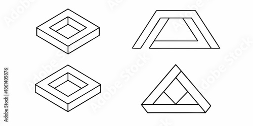 Geometric shapes showcase isometric projections of squares and triangles