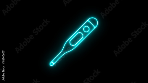 Glowing Blue Digital Thermometer on Black Background