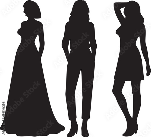 silhouettes of women in different outfits