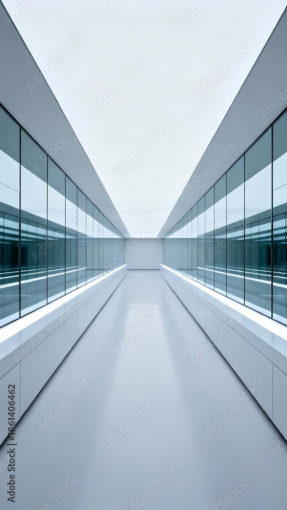Obraz premium Generative AI Modern Futuristic Corridor with Glass Walls and Minimalist Design