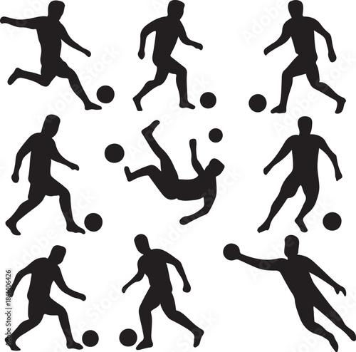 Soccer players in action silhouettes