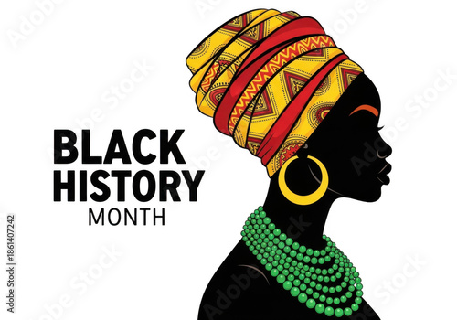 Elegant Black Woman with African Turban, Jewelry, and 