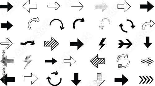 Set of yellow lightning bolt icons representing electric power energy and weather thunder storm symbols isolated on white background for graphic design and interface elements.
