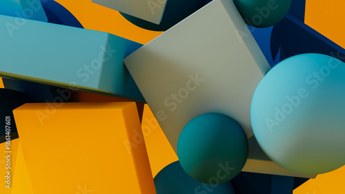 Colorful shapes and forms create abstract composition with bold colors