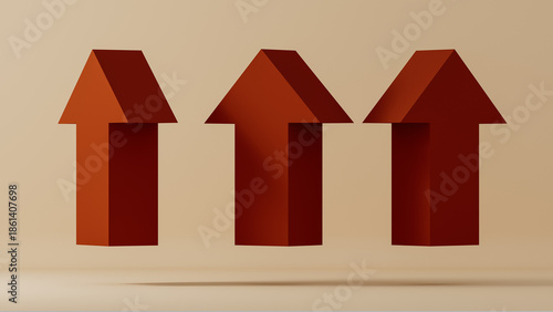 Three upward arrows in orange color on a neutral background