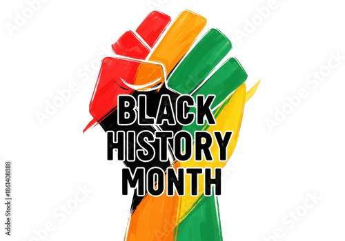 Black History Month - Fist Raised with Pan-African Flag Colors - Brush Stroke Effect isolated on transparent background