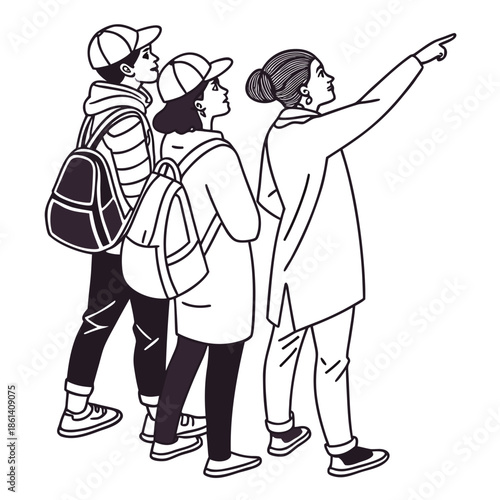 Students following teacher's guidance