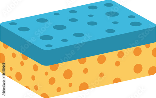Orange rectangular cleaning sponge vector design with blue scrubbing surface and yellow absorbent layer