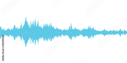 Digital audio wave vector illustration featuring a blue music equalizer design with technology waveform lines and glowing light notes over a stylized electronic field