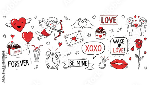 Valentine's Day illustrations featuring cupid, hearts, and love symbols in a playful and romantic digital artwork