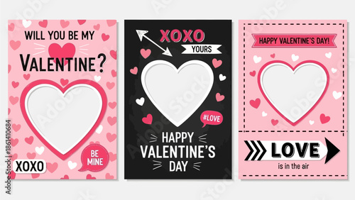 Valentine's Day greeting cards with heart designs and loving messages displayed together