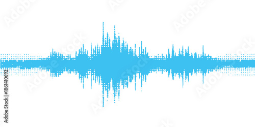 Abstract digital technology background featuring blue music notes and an electronic audio wave spectrum illustration with a light equalizer design for business stereo sound frequency display