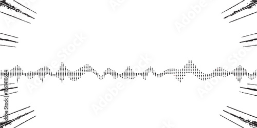 Sharp steel razor blade illustration with music notes background and black telephone cord vector design art