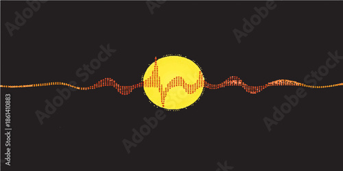 A vibrant yellow headphones illustration features a sleek logo design on a dark black background with orange fire light and a glowing color ball symbol