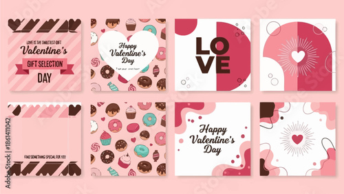 Valentine's Day Assortment: A visually striking compilation of vibrant illustrations and charming designs to convey love and affection, capturing the spirit of this special day.