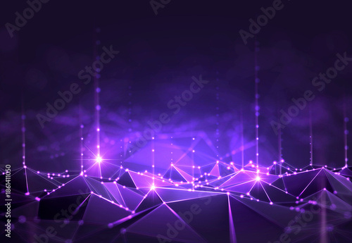Obraz na płótnie Vibrant purple network connections with glowing nodes and lines create a futuris