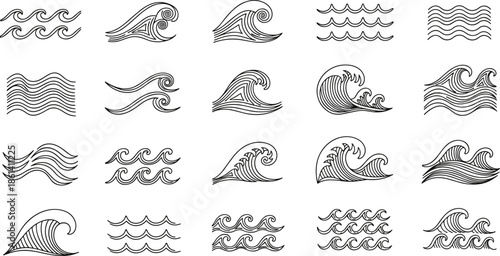 Hand-drawn Wave Doodles: A Collection of Intricate Ocean Wave Illustrations
