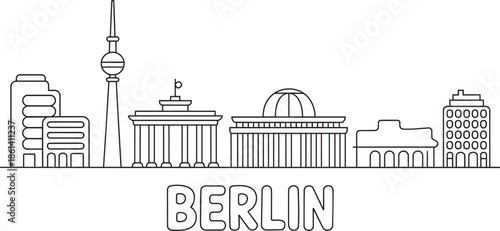 Berlin skyline outline vector illustration with landmarks and city name text