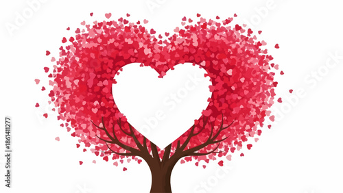 Heart-Shaped Love Tree: A tender tree, its foliage blooming with tiny hearts, cradles a white heart-shaped void, representing a symbol of love, care, and affectionate sentiment.