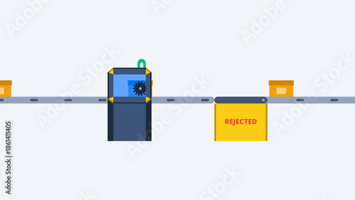 Conveyor belt quality control scanning valid product package vector