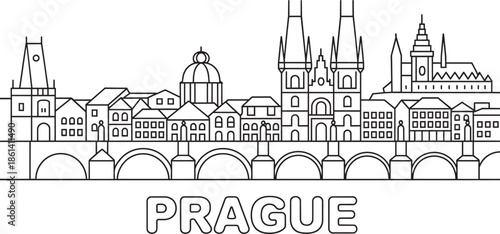 Prague czech republic cityscape outline vector city with historical buildings and charles bridge