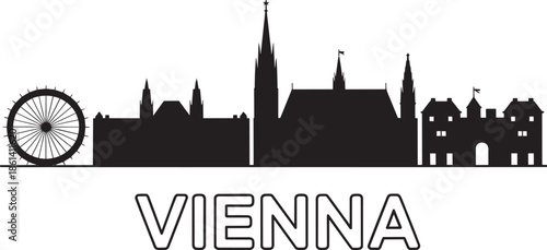 Vienna city skyline silhouette vector illustration featuring landmark architecture monuments