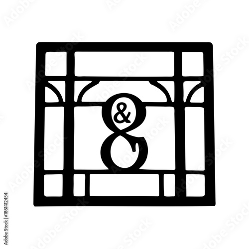 Black and White Square Art with an Ampersand and the Number Eight