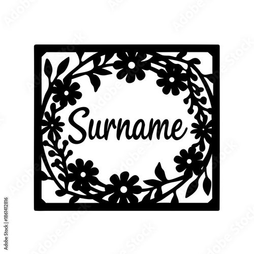 Elegant flower frame with custom name inside for personalized decoration