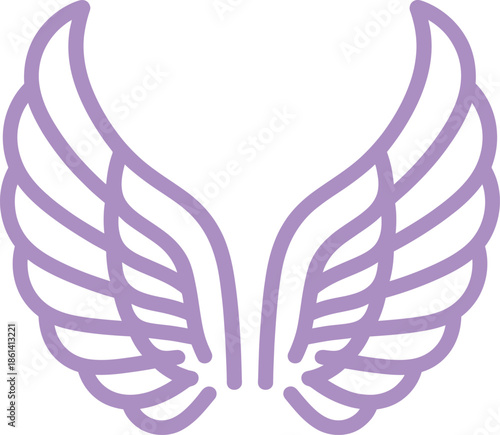 Purple Angel Wings Vector Graphic Icon Symbolizing Freedom and Spirituality in Flat Design Style