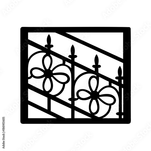 Silhouette of decorative window or gate with flower pattern and black color