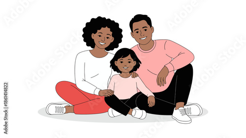 Happy african american family portrait: parents and child sitting together smiling
